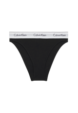 Sort Calvin Klein High Leg tanga med hvitt logobånd. Sett forfra. 