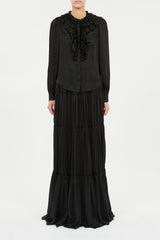 Rouen Silk Ruffle Front Long Sleeve Blouse
