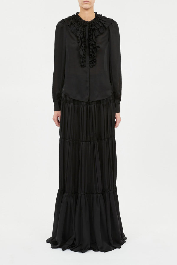 Rouen Silk Ruffle Front Long Sleeve Blouse