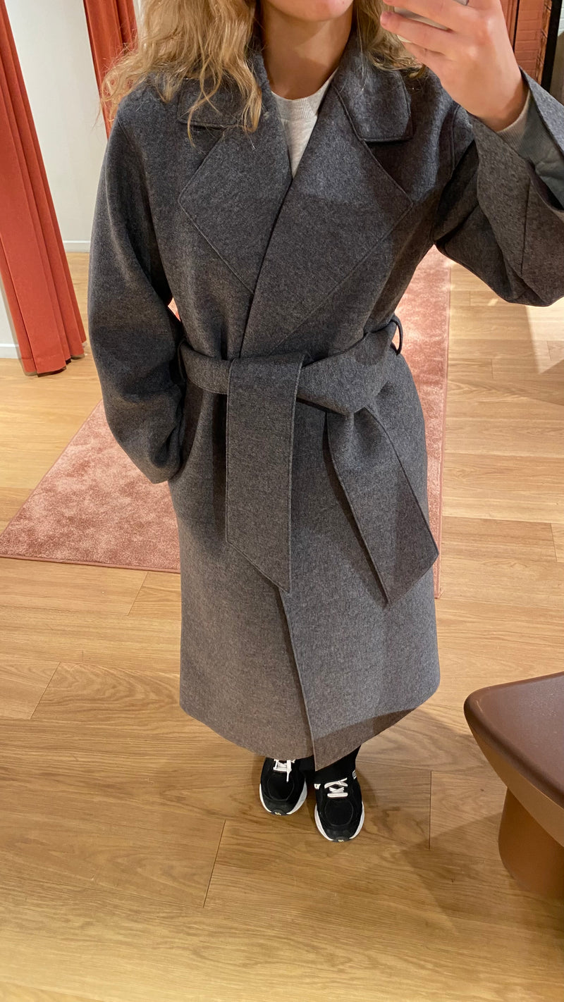 Women Belted Clutch Coat Pressed Wool