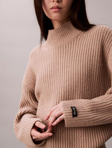 Chunky Wool Blend T Neck Sweater