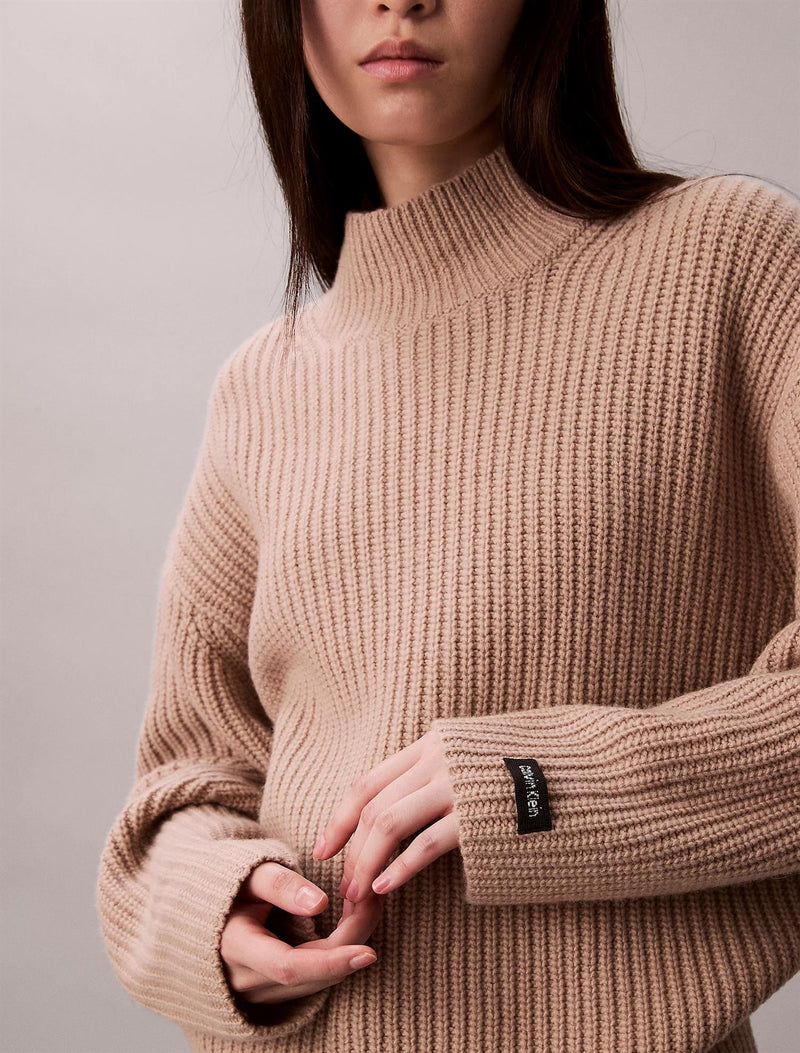 Chunky Wool Blend T Neck Sweater