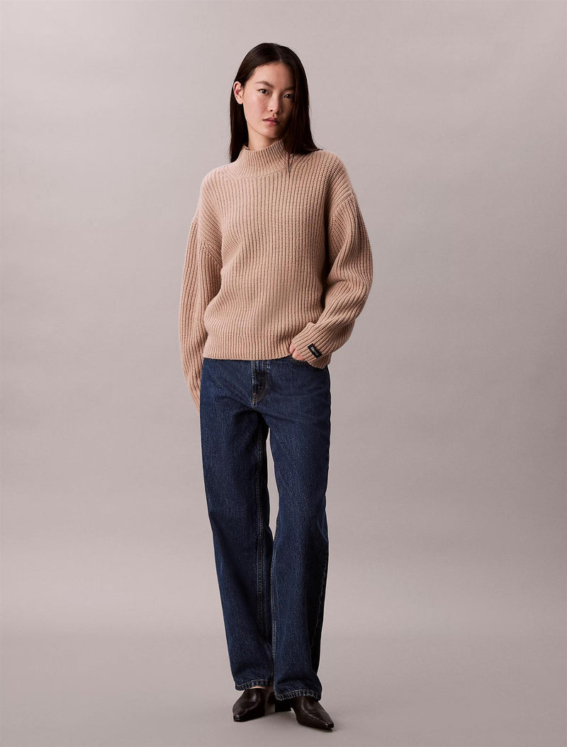Chunky Wool Blend T Neck Sweater