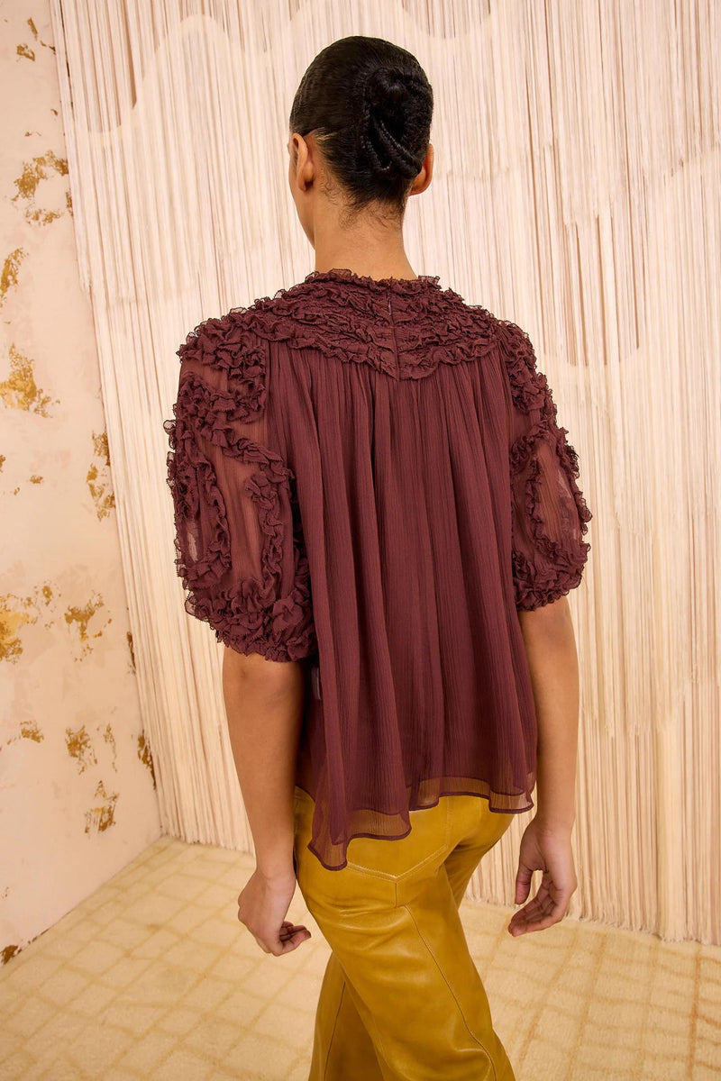 Isolda Silk Smocked Short Sleeve Blouse