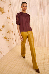 Isolda Silk Smocked Short Sleeve Blouse