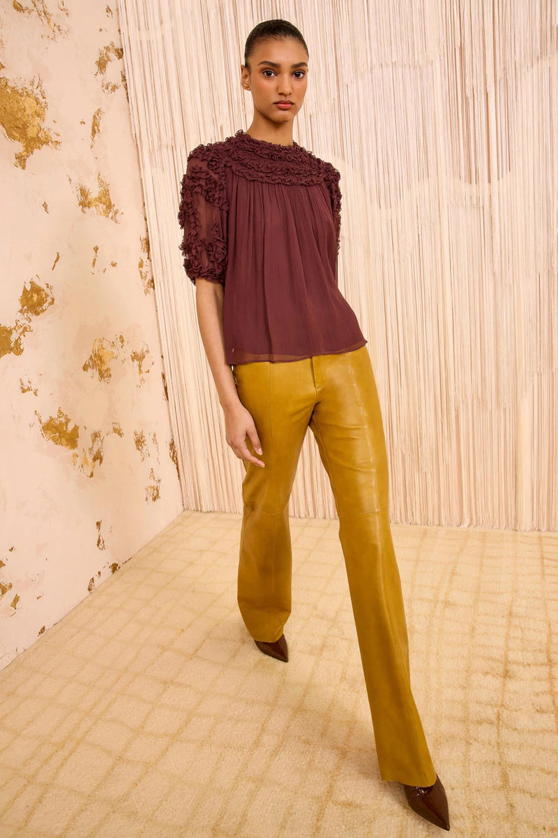 Isolda Silk Smocked Short Sleeve Blouse