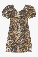 Printed Cotton Gathered U-neck Mini Dress