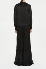 Rouen Silk Ruffle Front Long Sleeve Blouse