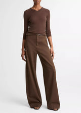 Cotton Utility Double-Waist Wide-Leg Pant