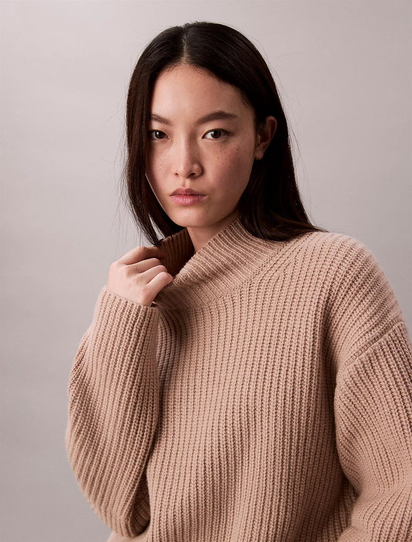 Chunky Wool Blend T Neck Sweater