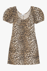 Printed Cotton Gathered U-neck Mini Dress