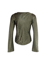 byTiMo Jacquard Drape Top i Forest med drapert hals, sett bakfra. 