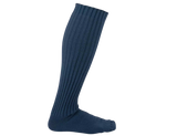Amundsen Vagabond Socks i faded navy, et par knehøye ribbestrikkede knikkerstrømper sett fra siden