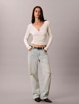 Slim Ribbed Cotton Henley Top