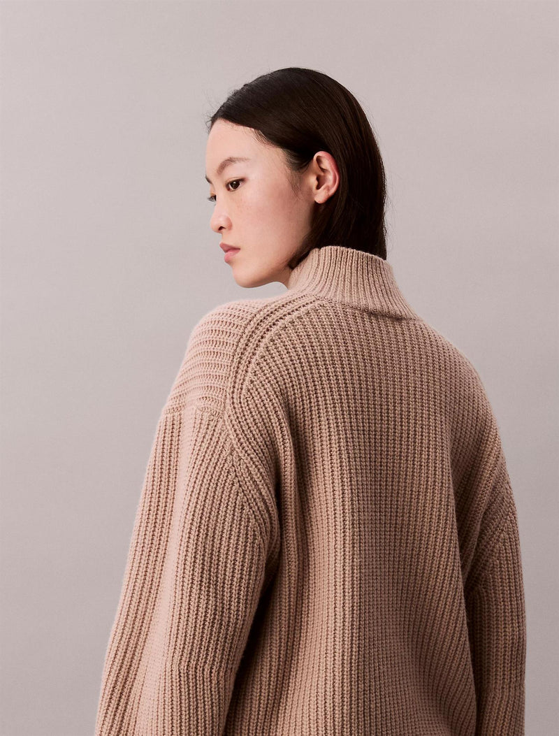 Chunky Wool Blend T Neck Sweater