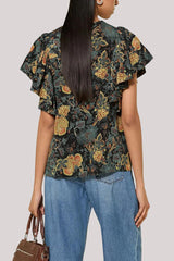 Lena Silk Flutter Sleeve Blouse