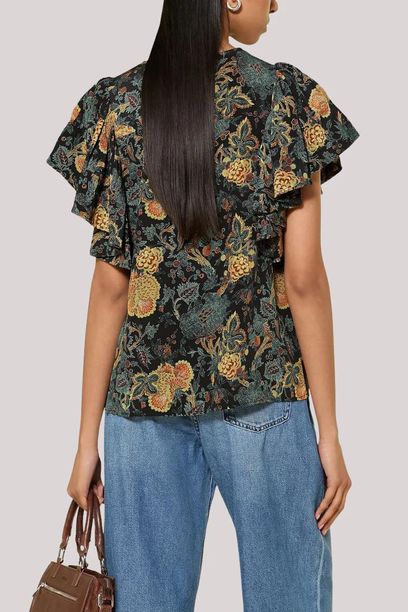 Lena Silk Flutter Sleeve Blouse
