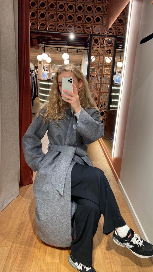 Women Belted Clutch Coat Pressed Wool