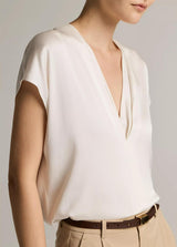 Silk-Blend Double V-Neck Top
