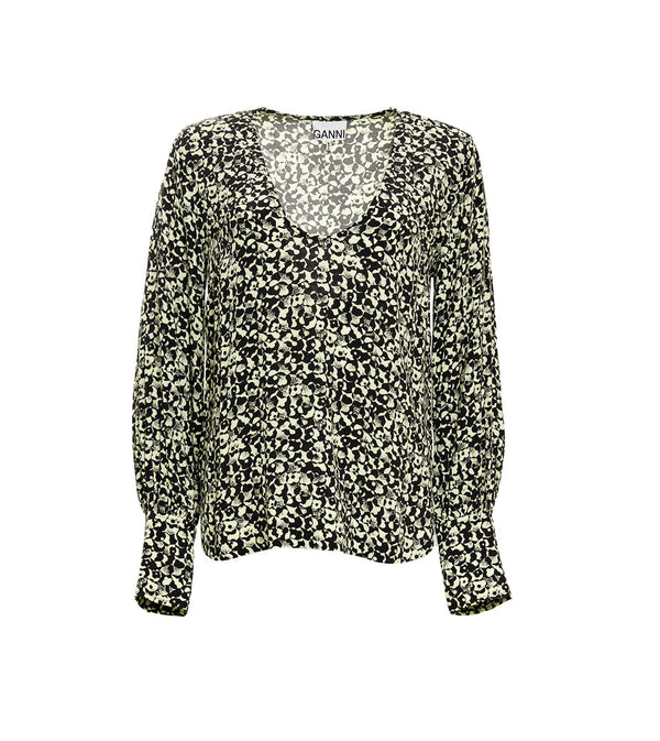 Printed Crepe V-neck Blouse