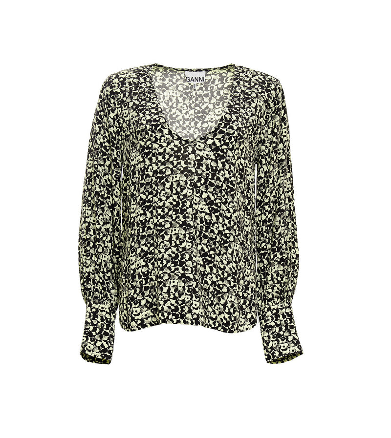 Printed Crepe V-neck Blouse