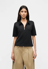 SS Tailored Knit Collar Zip Top