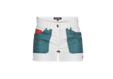 Amundsen 5Incher Field Shorts W i offwhite og stormy blue, sett forfra med rød signaturlomme