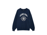 Anine Bing Miles Sweatshirt Collegiate i navy med hvitt collegiate-trykk, krone og tigermotiv med teksten LA Paris Est. 2012, fotografert på hvit bakgrunn
