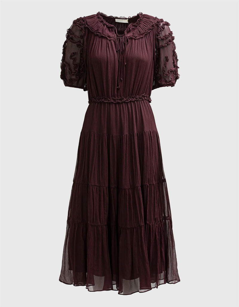 Nan Silk Short Sleeve Midi Dress