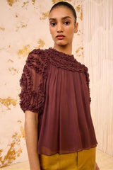 Isolda Silk Smocked Short Sleeve Blouse