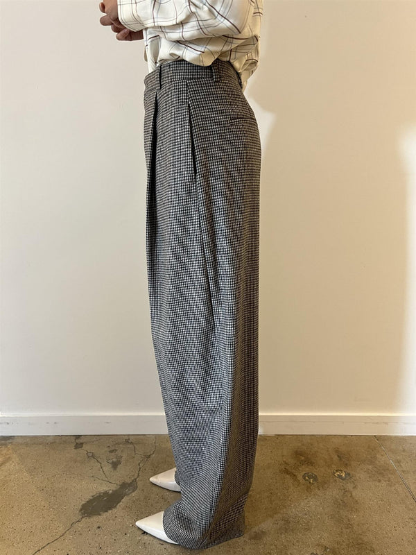 HIGH RISE WOOL BLEND HOUNDSTOOTH TROUSER