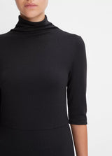 Elbow-Sleeve Turtleneck Dress