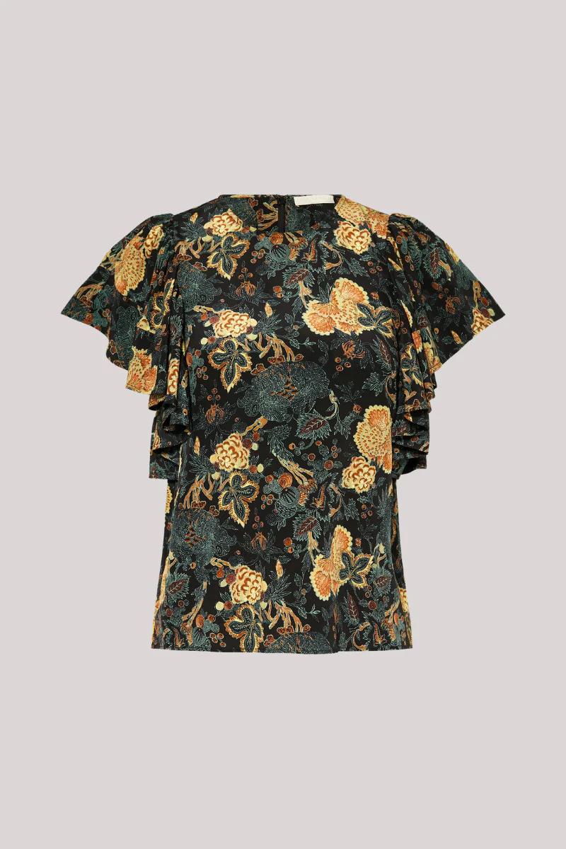 Lena Silk Flutter Sleeve Blouse