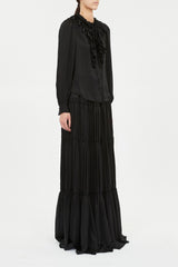 Rouen Silk Ruffle Front Long Sleeve Blouse
