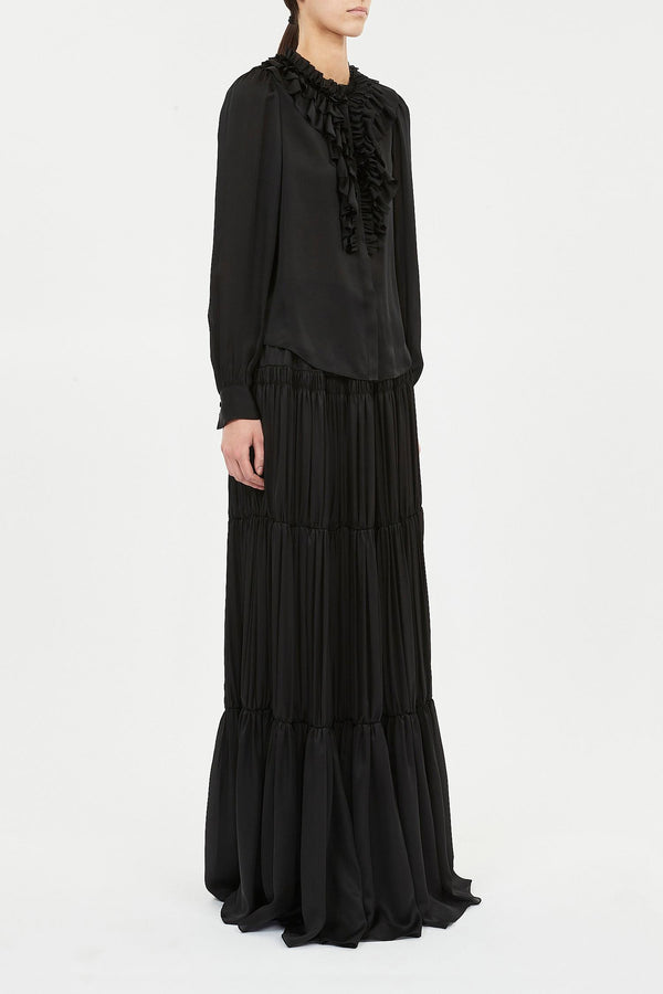 Rouen Silk Ruffle Front Long Sleeve Blouse