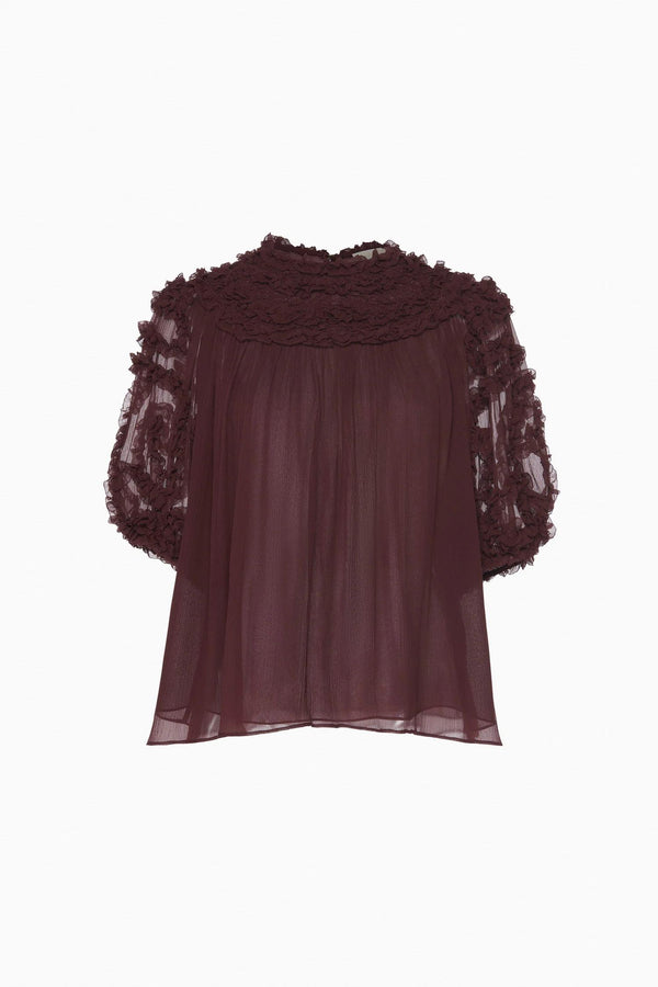 Isolda Silk Smocked Short Sleeve Blouse