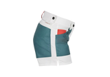 Amundsen 5Incher Field Shorts W i offwhite og stormy blue, sett fra siden med rød signaturlomme