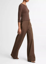 Cotton Utility Double-Waist Wide-Leg Pant