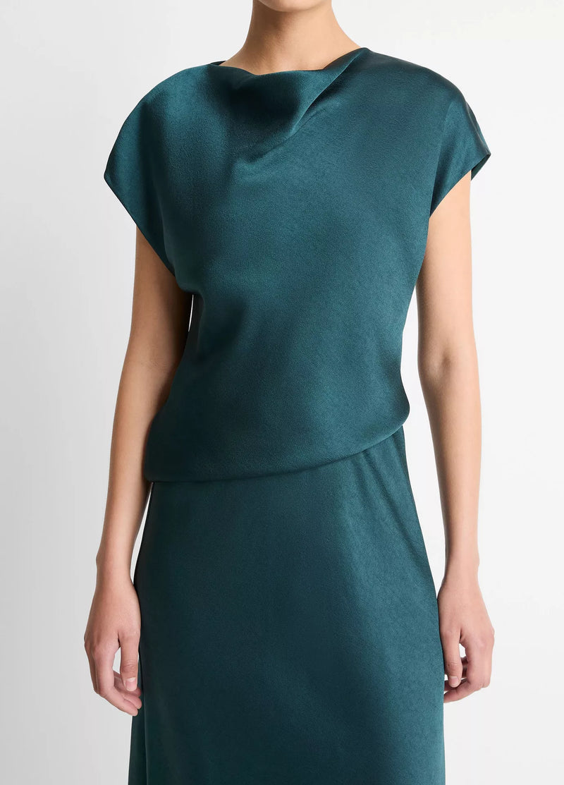 DRAPED COWL CAP SLV DRESS