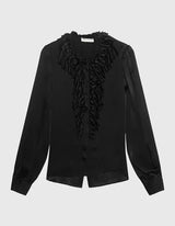 Rouen Silk Ruffle Front Long Sleeve Blouse
