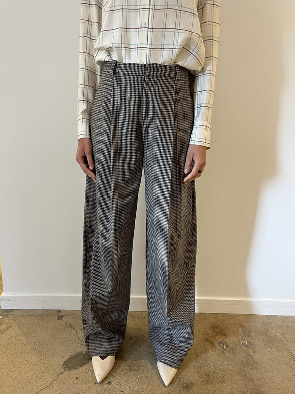 HIGH RISE WOOL BLEND HOUNDSTOOTH TROUSER