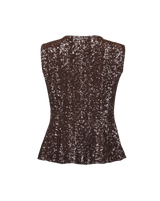 byTiMo Beaded V-Neck Top i sjokoladebrunt med paljetter og V-hals, sett bakfra. 