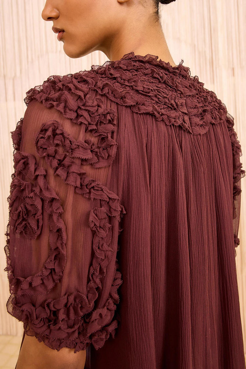 Isolda Silk Smocked Short Sleeve Blouse