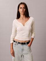 Slim Ribbed Cotton Henley Top