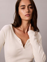 Slim Ribbed Cotton Henley Top