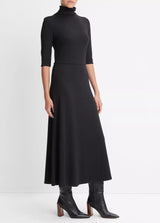 Elbow-Sleeve Turtleneck Dress