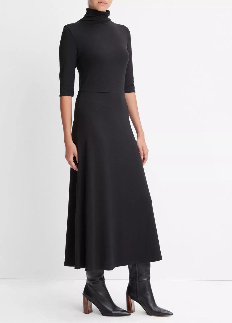 Elbow-Sleeve Turtleneck Dress