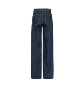 Pia Tjelta Nicole mørkeblå jeans med høyt liv og vide ben, sett bakfra. 