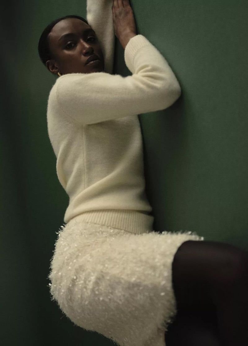 Feathery-Fringe Knee Skirt