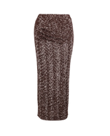 byTiMo Beaded Midi Skirt i brunt med glitrende paljetter, sett bakfra. 